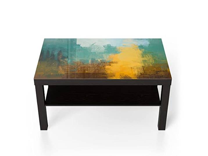 DEQORI Glastisch schwarz groß 90x50 cm Motiv Entfremdete Landschaft ausgefallener Beistelltisch aus Glas Hochglanz Couchtisch fürs Wohnzimmer moderner Couch Tisch mit Design