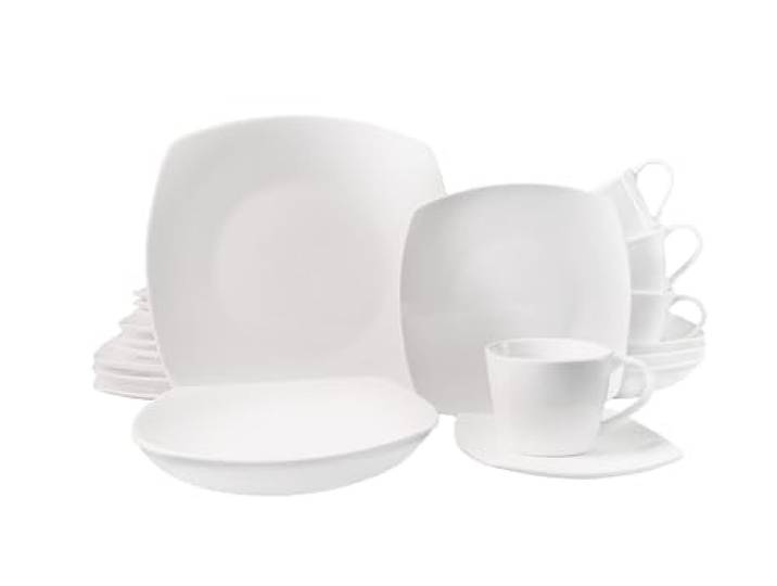 ECHTWERK 30-teiliges Kombiservice Classic Modern-Design, Elegantes weißes Geschirrset aus Porzellan mit 6 x Speiseteller, 6 x Beilagenteller, 6 x Suppenteller, 6 x Teetassen, 6 x Untertassen
