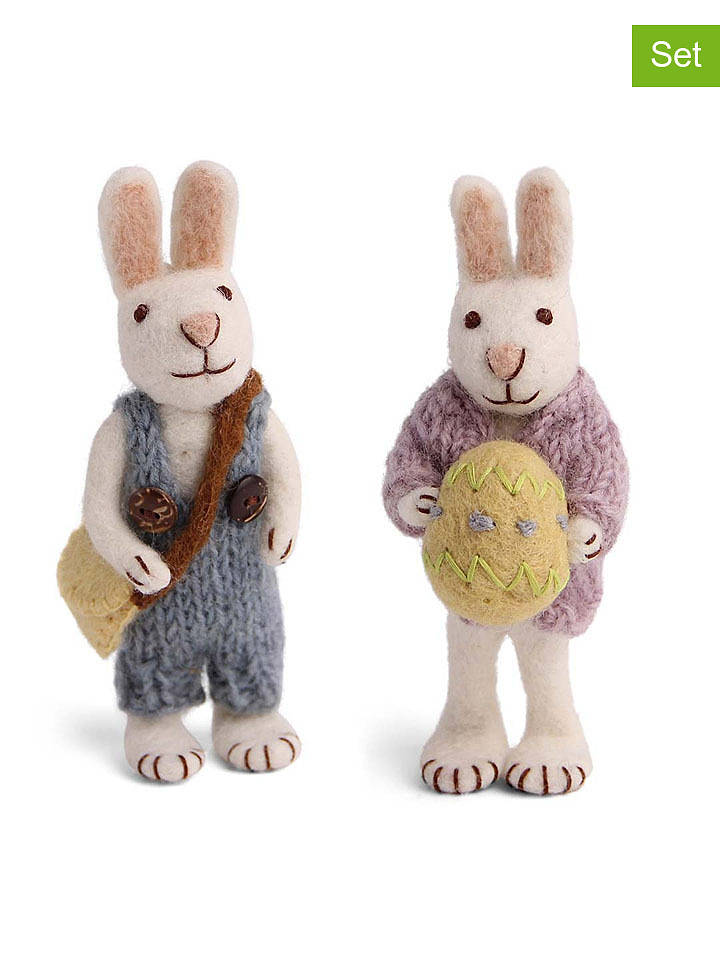 FILZLIG 2er-Set: Dekofiguren "Hase" in Bunt - (H)15 cm - onesize