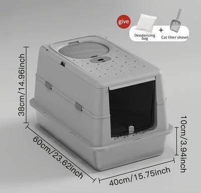 Uplift Essentials Stainless Steel Cat Litter Box With Privacy Flip Cover grey s