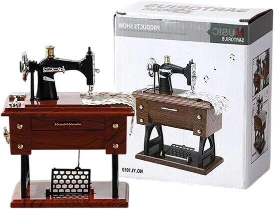 Naaimachine Muziekdoos Decoratief Ornament met Handslinger Mechanisme Mat Zwart B/D/H: 17 x 14.5 x 8.6 cm