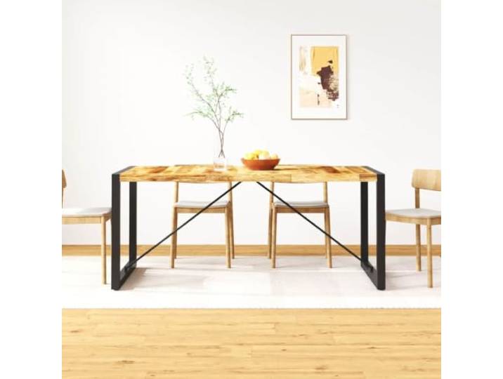 HEFZGDB Esstisch aus rauem massivem Mangoholz 180 cm Industriestil mit Stahlbeinen Retro Design langlebig und stabil
