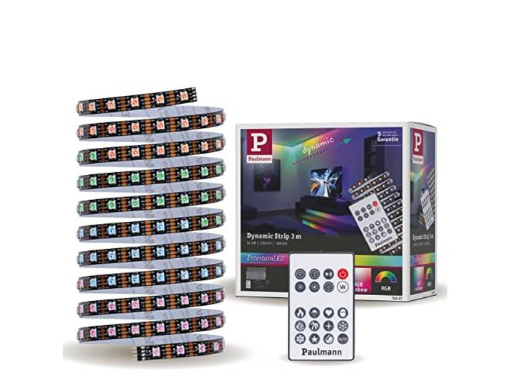 Paulmann 78887 Strip LED Dynamic kit 3 m Dynamic Rainbow RGB IP20 12V CC incl. 1x5 watts gradable bande lumineuse Blanc synthétique