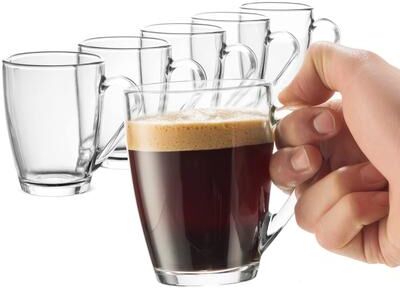 Bormioli Rocco Icon Tempered Glass Coffee Mugs Clear Microwave Safe