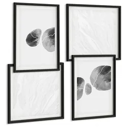 BILDER SET 4er Set - 50x50 cm & 40x60 cm Schwarzer Rahmen - Abstrakte Kunst, Farbspritzer