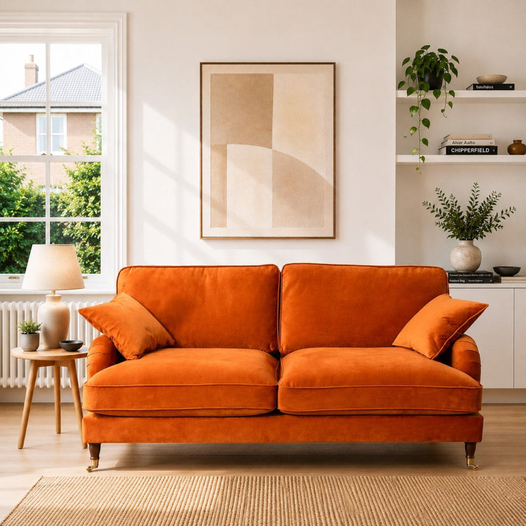 Hykkon Fabiola 2 Seater Velvet Loveseat Orange 92cm H X 150cm W X 99cm D