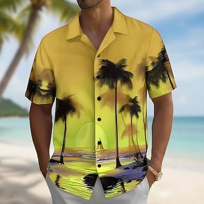 Herren Kokospalme Natur Landschaft Tropische Pflanzen Sommer Hawaiihemd Knopfhemd Alohahemd Kurzarm Hawaiianisch Urlaub Strandbekleidung Sommer Frühling Umlegekragen 3D-Druck Hemden mit Kragen Blau