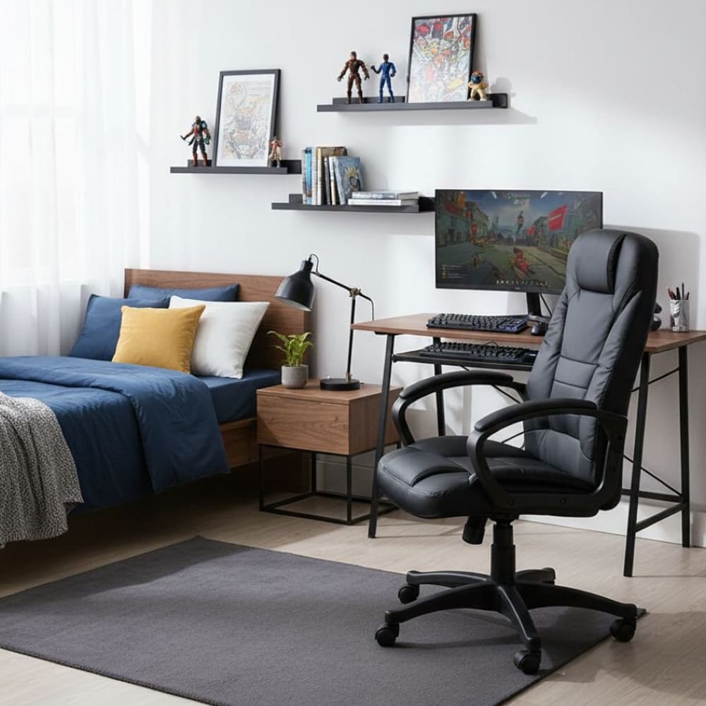 Dmora Chaise à roulettes en tissu noir Noir 70x118x65cm