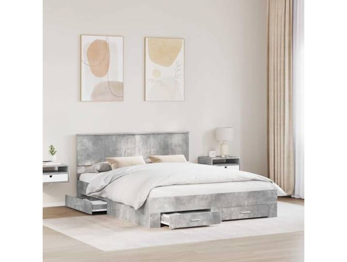 SKTQYQO Bett mit Schubladen, Zementgrau, 160 x 200 cm Technisches Holz, feste Lattenroste, modernes Design, einfache Montage