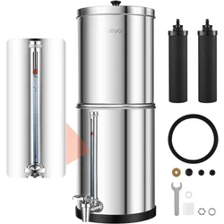 VEVOR Schwerkraft-Wasserfilter Wasserfiltersystem 5,68 L Edelstahl 304, Wasserfilteranlage Reduziert Blei und bis zu 99 % Chlor, mit 2 Aktivkohlefiltern, Wasserstandsanzeige, für Zuhause und Camping