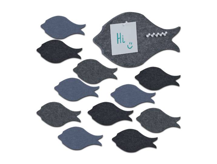 Filzpinnwand Fische 12er-Set Anthrazit-Hellblau-Grau