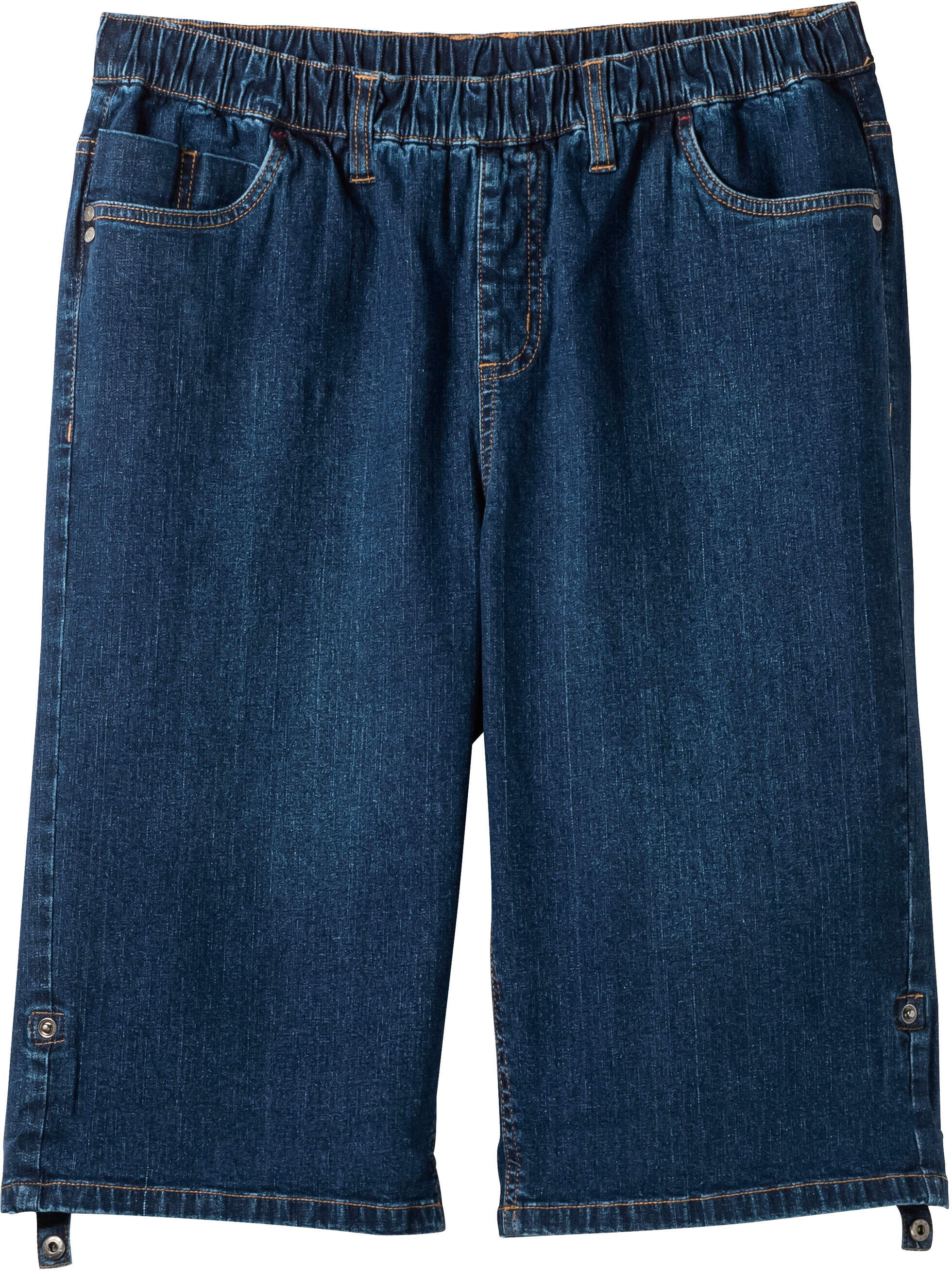 Bequeme Jeans SHEEGO "Jeansbermudas Jeansbermudas mit fixiertem Aufschlag", Damen, Gr. 48, N-Gr, blau (blau denim), Denim/Jeans, , Sportlich, gerade, Jeans Bequeme Jeans, mit fixierbarem Aufschlag