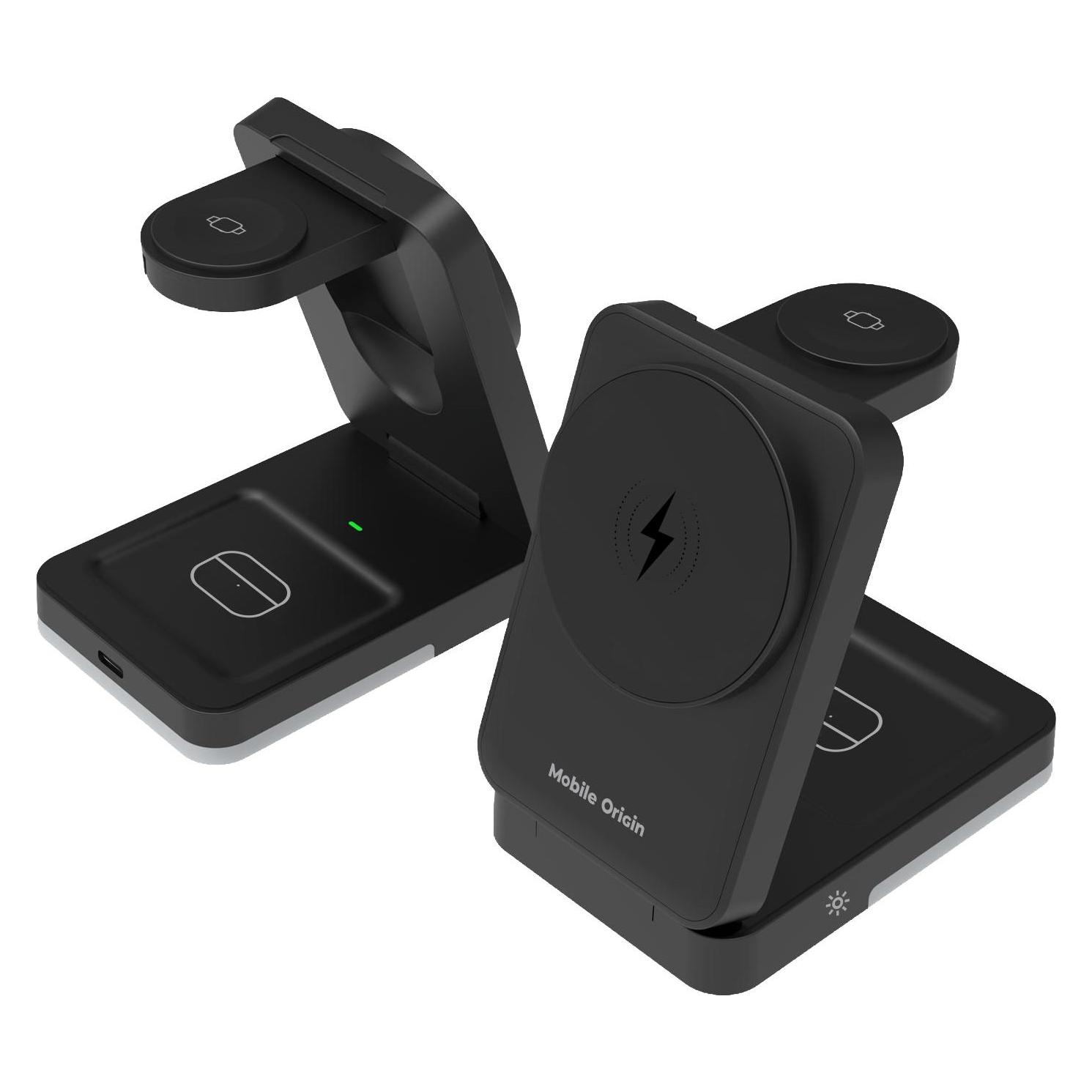 Mobile Origin 3in1 Foldable Charging Stand with light, PW28, black (15 W) (MO-FCHS-PW28-BLK)