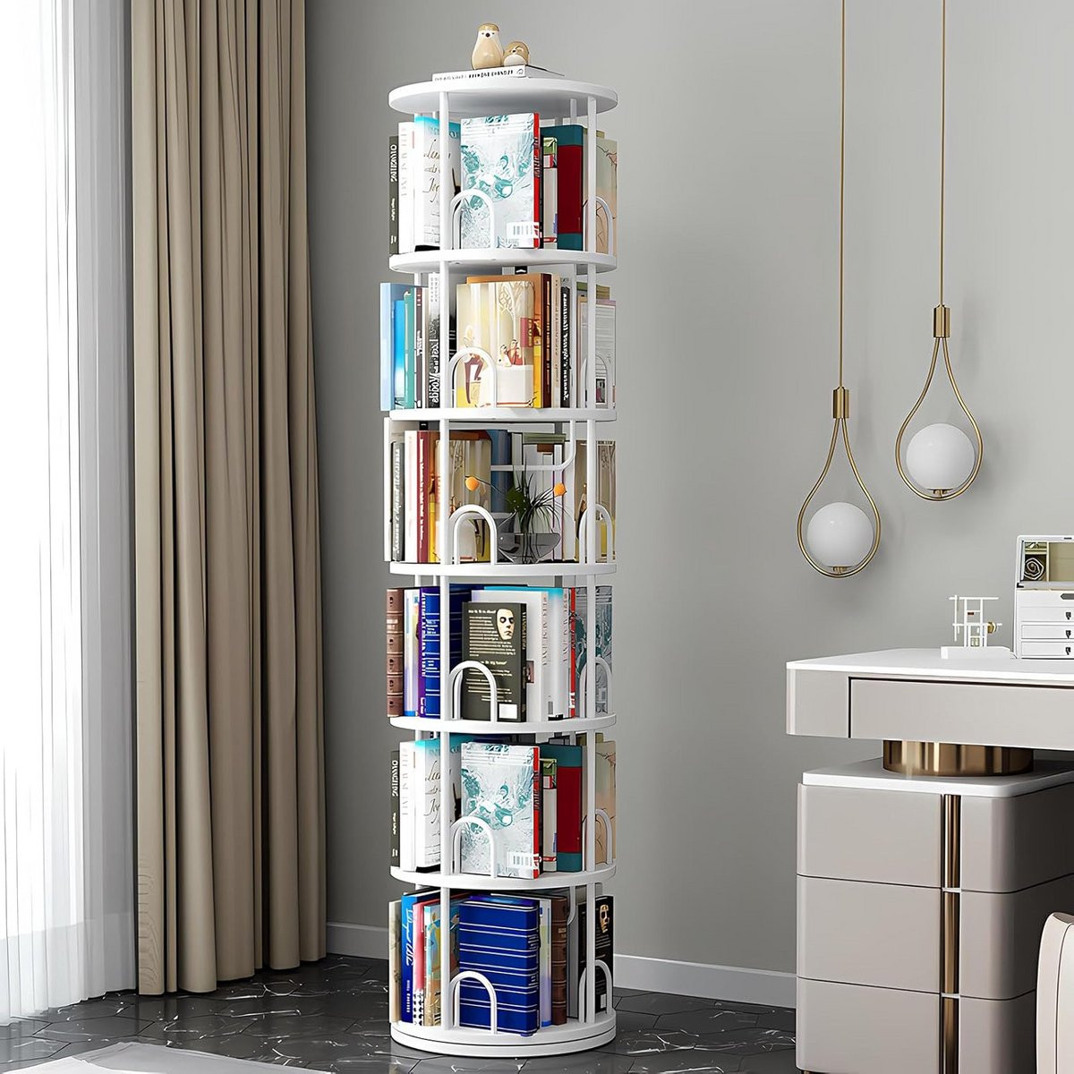 Draaibare Boekenplank met 6 Niveaus - Ruimtebesparend Opbergsysteem voor de Woonkamer of Kinderkamer