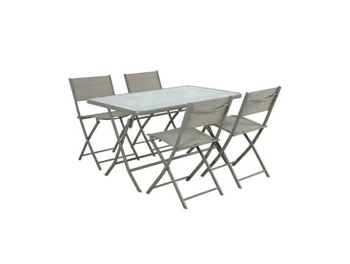 Table de jardin pliante acier + 4 assises textilène kaki - Ancona