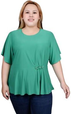 NY COLLECTION Flutter Sleeve Flower-Detail Top