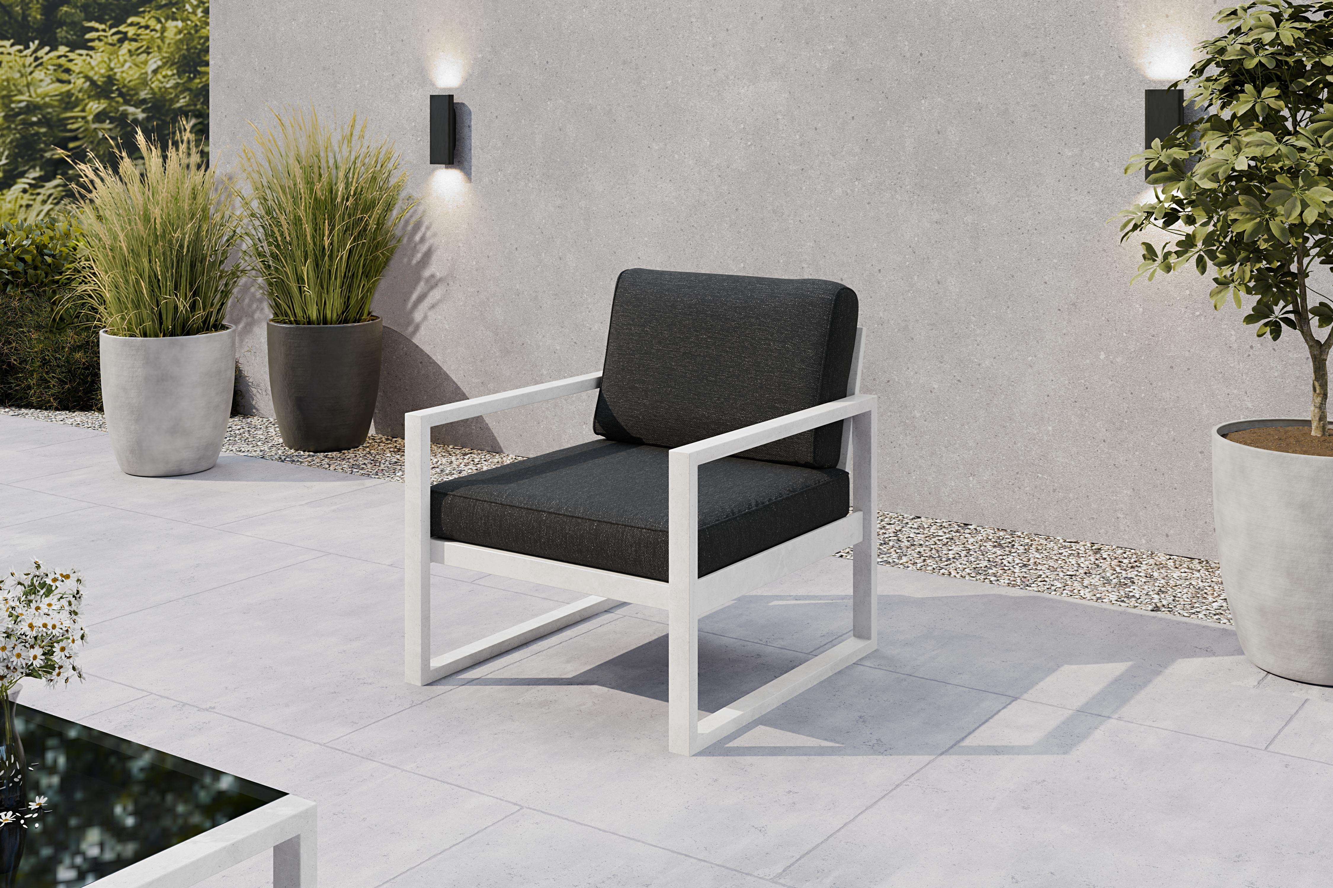 Margaret Hadas24 Gartensessel Outdoor Madera Lounge Sessel Gartenstuhl Terrasse Balkon wetterfest Metall Sitzbank mit Lehne, weiß, graubraun