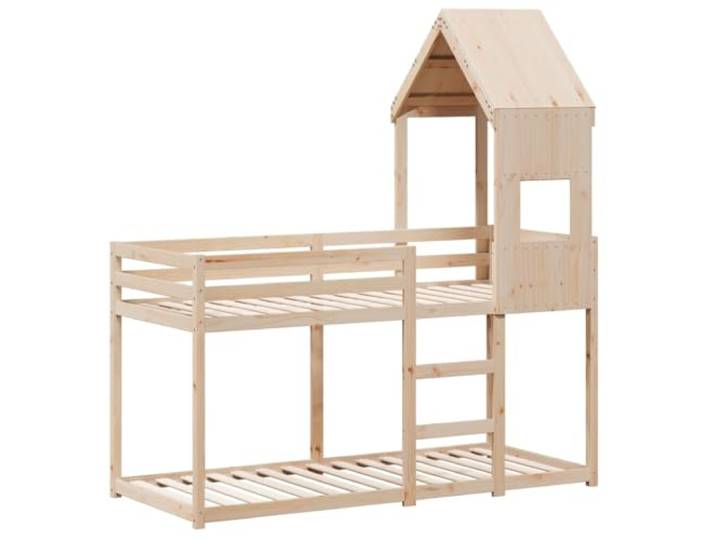 KTHLBRH Etagenbett mit Dach 90 x 190 cm Kiefer Massivholz, Schutzgitter, Seitentür, für Kinderzimmer