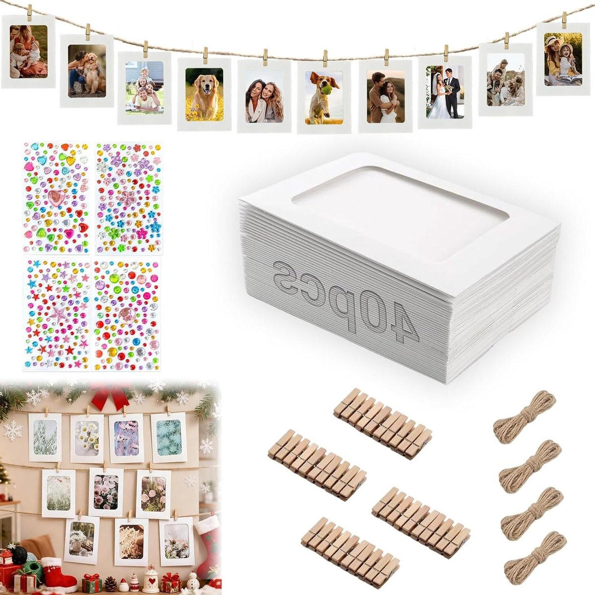 Fotogirlande Set Bruin met Glitter Stickers voor Muurdecoratie - 40 Stuks