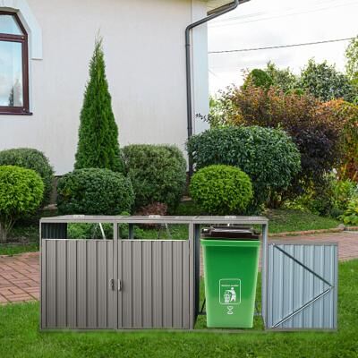 Kodotan sofa Garbage Bin Shed Stores 3 Trash Cans Metal Outdoor Bin Shed for Garbage Storage,Stainless Galvanized Steel,Bin Shed for Garden