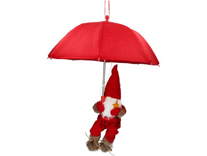 Weihnachtsmann mit Fallschirm und LED-Beleuchtung, rot, H 60 cm