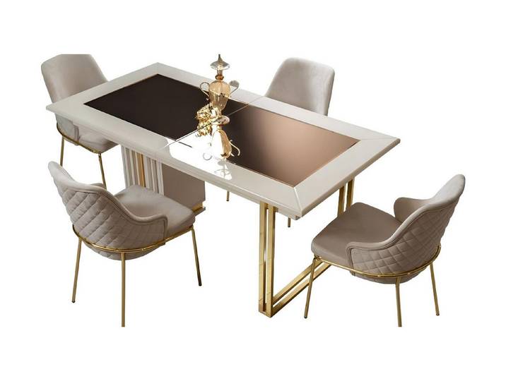 Xlmoebel Esszimmer-Set Elegantes Esszimmer-Set in Beige mit modernem Design und Komfort, (7-St., Esstisch + 6x Stühle), Hergestellt in Europa