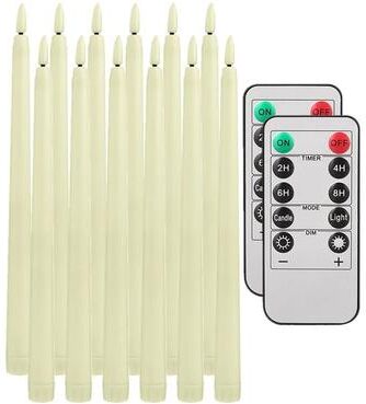 Uplifted Finds Flameless Taper Candles Set Timer Remote Flickering 6 To 24 Pieces 12 Pcs Ivory