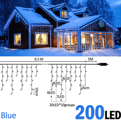 Inspire Curations 20M 480 LED Waterproof Icicle Curtain Lights btd 6.5m200b bu eu Plug