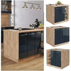 Vicco Kücheninsel Fame-Line Eiche Dunkelblau Hochglanz 90 cm geschlossen