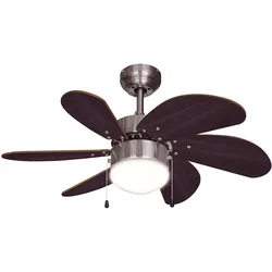 Deckenventilator Zugschalter Ventilator Vor und Rücklauf Lüfter Deckenleuchte, Holz dunkelbraun, Titan, E14 Fassung, DxH 75x36 cm