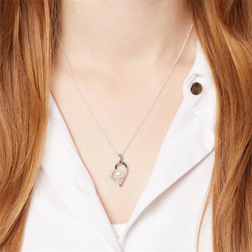 Unique 925 Silberkette Herz Perle Zirkonia silber