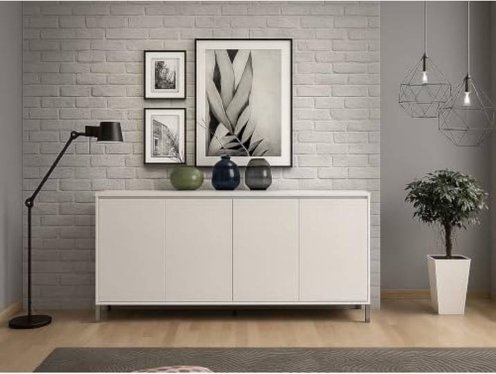 Dmora - Kommode Pretoria, Wohnzimmerbuffet, Wohnzimmer-Sideboard, Moderne Küchen-Speisekammer, Made in Italy, 184x40h90 cm, Glänzendes Weiß und Anthrazit