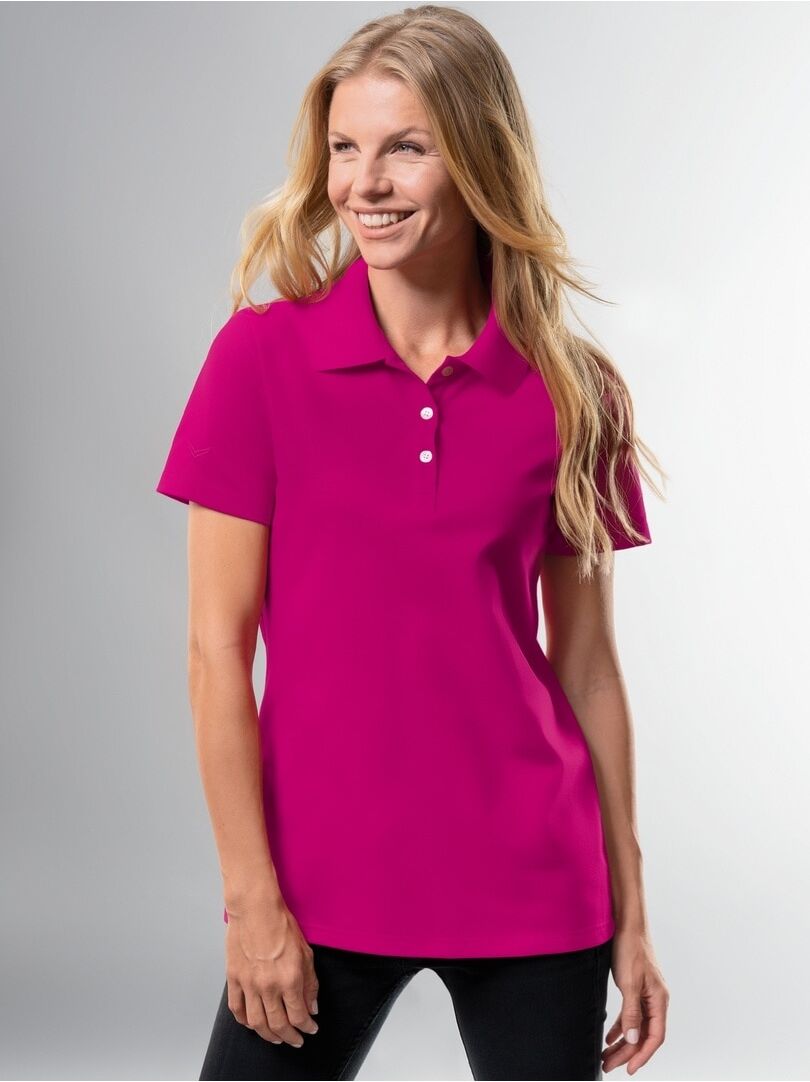 Poloshirt TRIGEMA "TRIGEMA Poloshirt", Damen, Gr. S, pink (magenta), Piqué, 100% Baumwolle, Basic, ohne Ausschnitt, Shirts Poloshirt magenta S