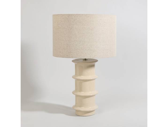 Lampe en grès et abat-jour blanc cassé