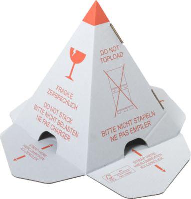 Stapelschutzpyramide Grünmarie®, 3-D-Effekt, mehrsprachiger Warndruck, Selbstklebestreifen, FSC®-Wellpappe, weiß-rot, 25 Stück