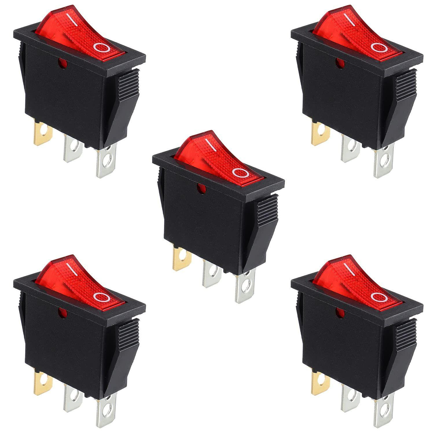 Lustrens 5 stuks tuimelschakelaar, rood, aan/uit, SPST, 3-polig
