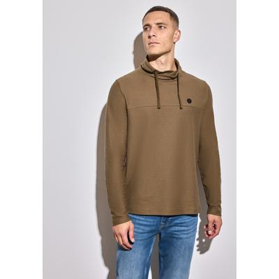 T-Shirt STREET ONE MEN, Herren, Gr. L (42), braun (ash braun), Web, 100% Baumwolle, unifarben, normal normal, Rundhals, abgesteppt, Shirts T-Shirt, aus reiner Baumwolle