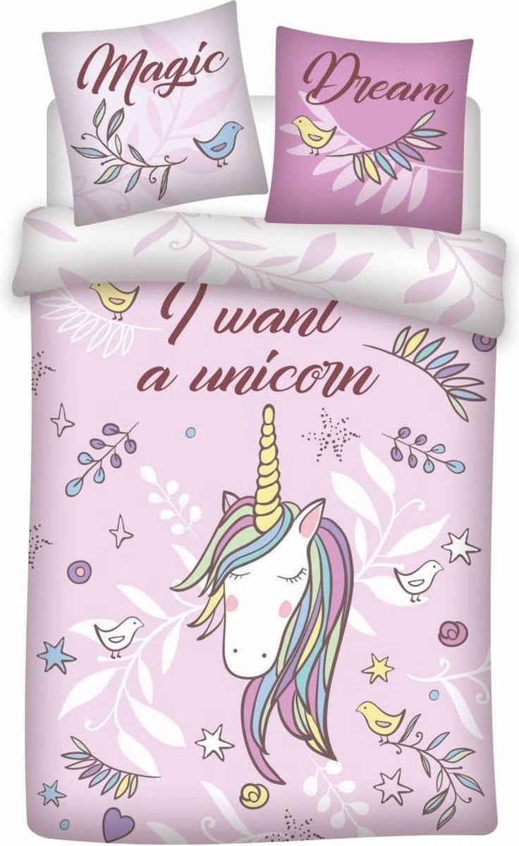 Unicorn Magic Dream Dekbedovertrek Eenpersoons Roze 140 x 200 cm