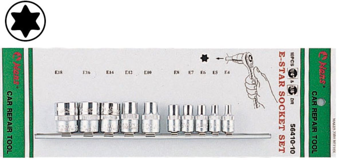 TORX-Stecknusssatz HANS 1/4 zoll und 3/8 zoll 10 Stück (E4 - E18)