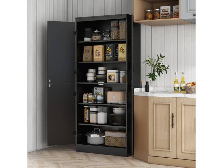 HOMCOM Buffet Haut Cuisine Noir 4 Portes Étagères Réglables