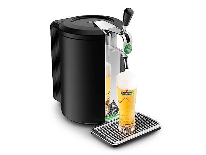 Krups Beertender Bierzapfanlage, 5 l Fässer, Marke Heineken, Kontrollleuchte, perfekte Temperatur und Schaum, kühles Bier, einfache Installation, kompakt schwarz VB450E10