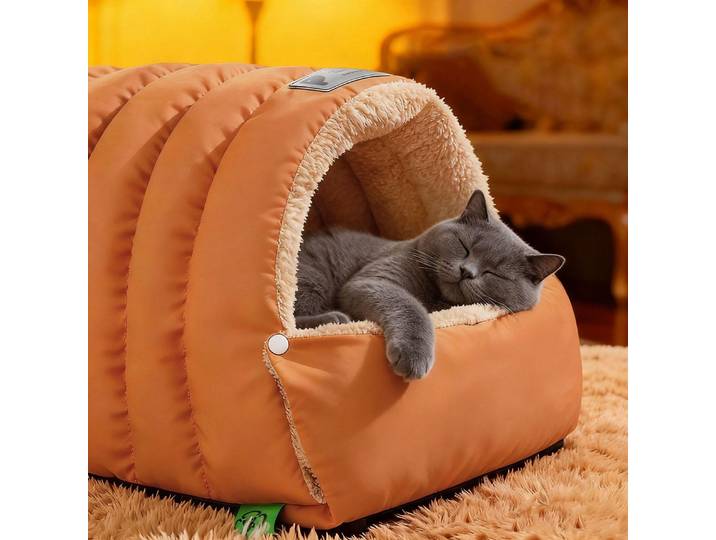 Lit de couchage semi-fermé pour chat, grotte pour animaux de compagnie, chaton, chien, coussin de couchage, coupe-vent et chauffant pour l'hiver