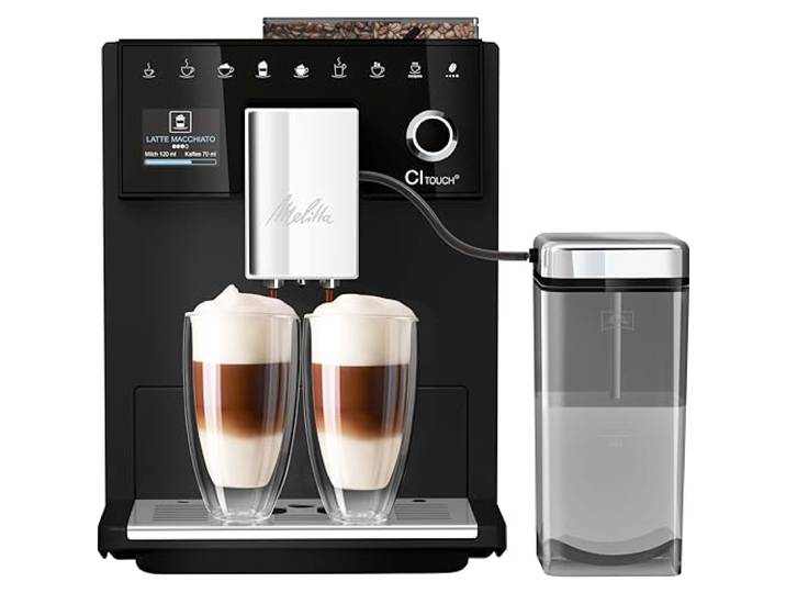 Melitta CI Touch - Kaffeevollautomat mit Milchsystem, Kaffeemaschine mit integrierter Kaffeemühle und Milchaufschäumer, für z. B. Espresso oder Cappuccino, frosted black