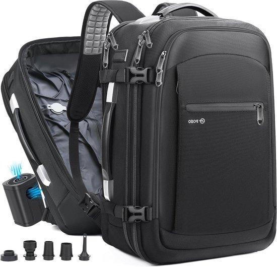 Vakuum-Rucksack - Reise-Rucksack - Platzsparendes Reisen - Mit integrierter Pumpe - 60 Liter - Schwarz