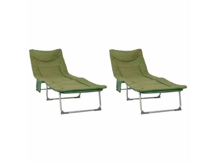 Siège Outdoor - Contre-UV - Transat pliant avec coussin 2 pc Vert foncé_1466