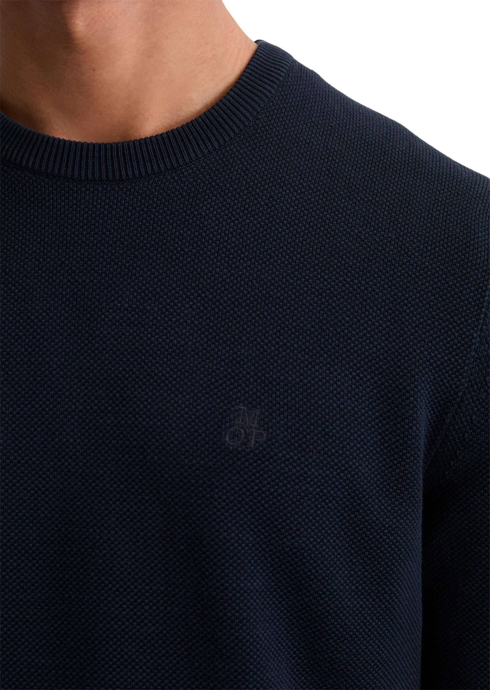 Marc O' Polo Rundhalspullover MARC O'POLO, Herren, Gr. XXL, blau (marineblau), Strick, Obermaterial: 100% Baumwolle, Rundhals, Bündchen, Pullover Rundhalspullover, in Piqué-Struktur marineblau XXL