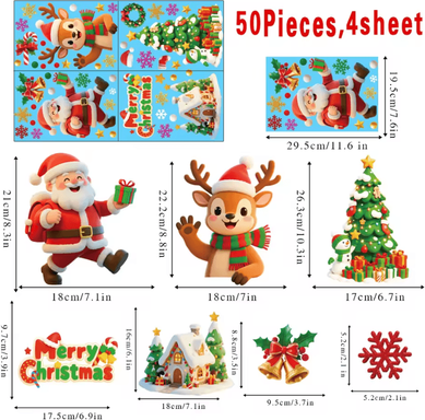 Uplift Curations Festive Christmas Window Stickers Santa Claus Snowman Stickers And Holiday Door Decorations With Christmas Tree Decals red