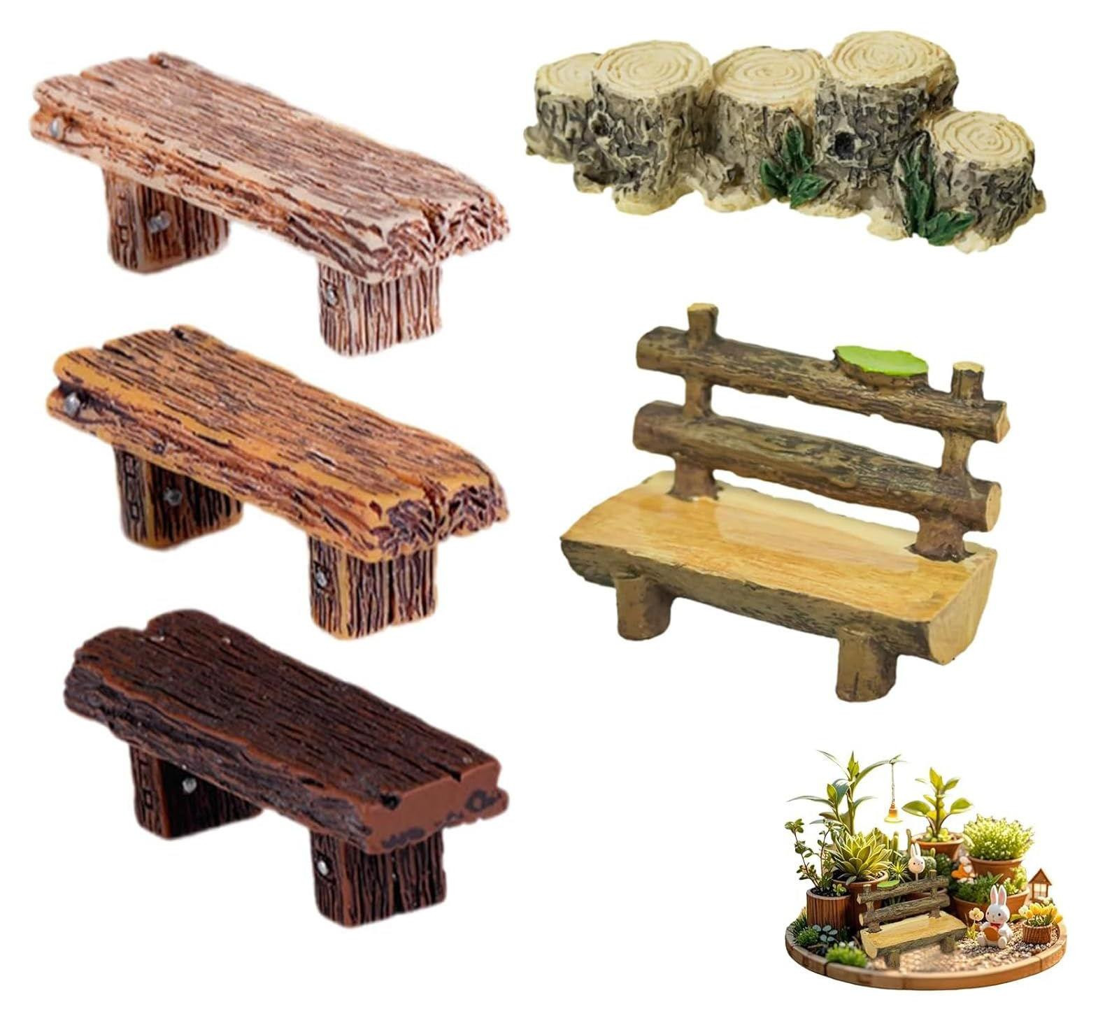Selius Miniatuur Fairy Tuin Banken Set met Houten Bank, Brug en Stoelen in 3 Kleuren voor Mini Tuinen
