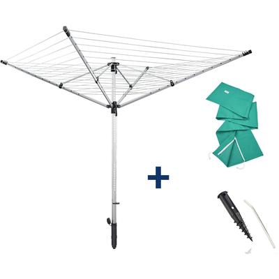 Wäschespinne LEIFHEIT "LinoLift 600 QuickStart", silber (silberfarben), B:13cm H:199,5cm T:13cm, Aluminium, Wäscheständer, Wäschespinne, 60 m Leinenlänge