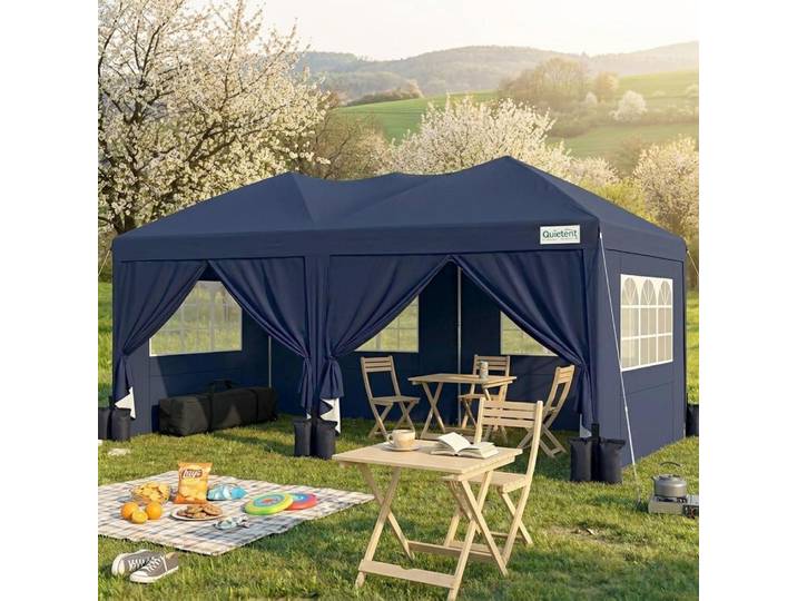 Faltpavillon 3x6m wasserdicht mit Seitenwänden UV-Schutz 50+ Stahlrahmen Dunkelblau